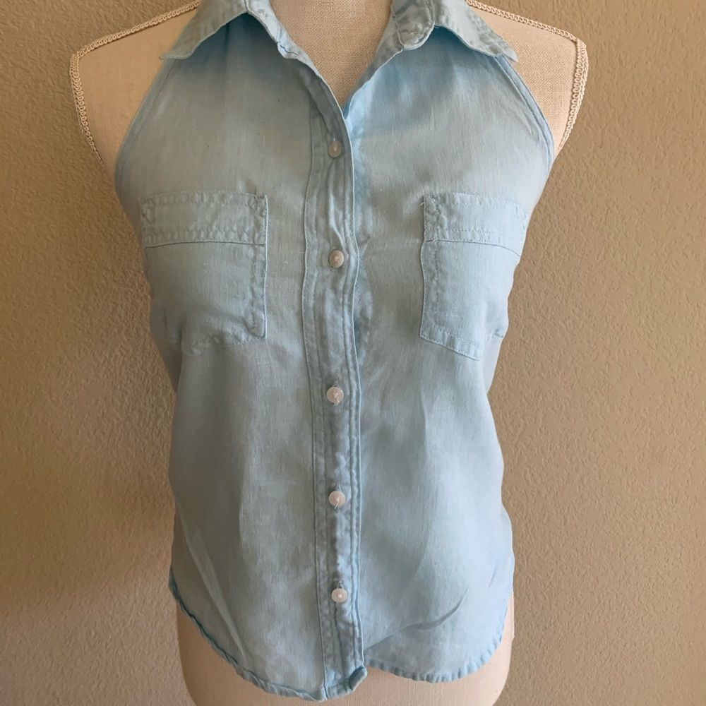 Vintage 90’s Y2k Gap Linen Baby Blue Collar Halter